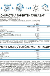 Nutriversum BCAA + GLUTA nutritional facts label with serving details for sugar-free lime cola flavor.